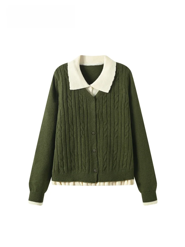 

plus Size Ne Long Sve Knitted Sweater Women Spring New Color Blo Fake Two-Piece Top Casual Comfortable Polyester