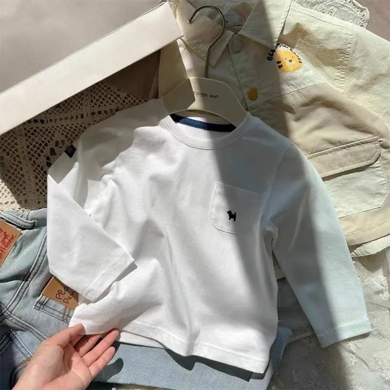 Spring and Autumn Children's Pure Cotton Long Sleeve T-shirt Comfortable Boy Round Neck Bottom Shirt Girl Baby Casual Top