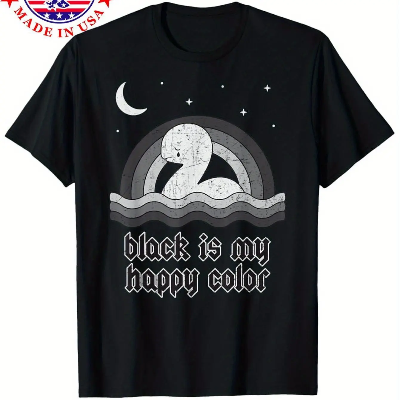 Мужская винтажная черная готическая футболка с лебедем — Black is My Happy Color Retro Ocean Animal Design, с коротким рукавом, хлопчатобумажная трикотажная ткань, C Мужская винтажная черная готическая футболка с лебедем — Black is My Happy Color Retro Ocean Animal Design, с коротким рукавом, хлопчатобумажная трикотажная ткань, C