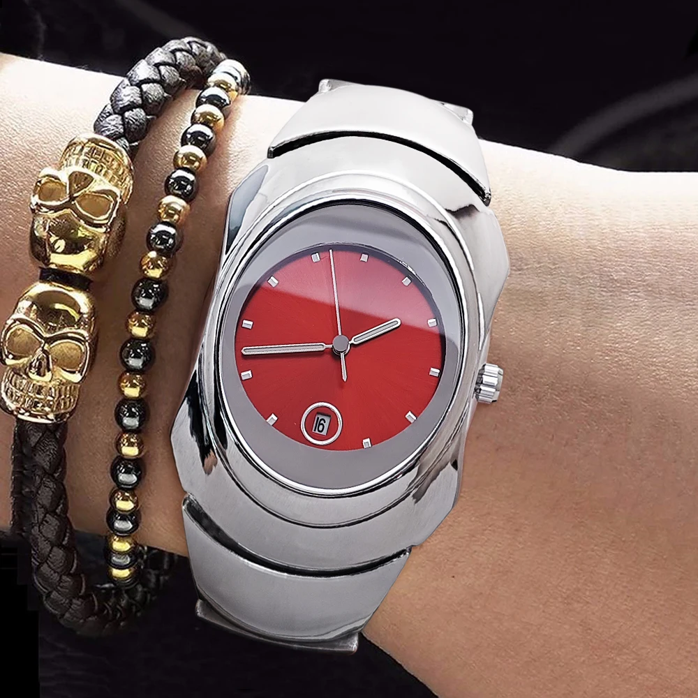 ساعة Y2K على شكل خاص للرجال، ساعة كوارتز أصلية غير بلوطية عصرية ذات ثقب دودة شخصية راقية مقاومة للماء #5