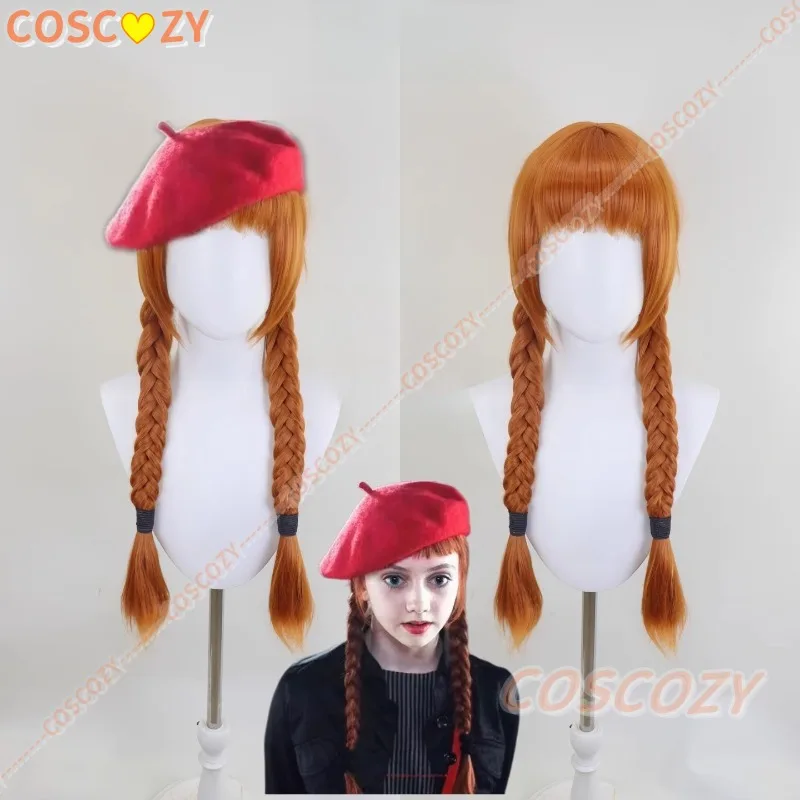 Agnes Cosplay Pruik Rode Hoed Vrouwen Gevlochten Lang Oranje Haar Hittebestendige Synthetische Pruik Halloween Party Props