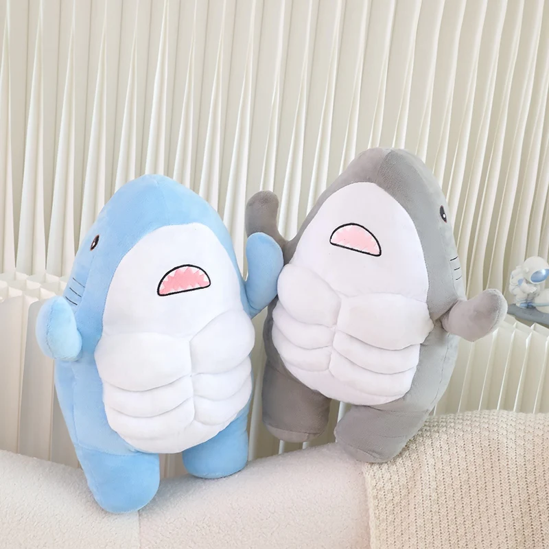 35cm Muscle Shark Plush Toys Stuffed Ocean Whale Fish Stuffed Animals Soft Plushie Dolls Kids Birthday Gifts Valentine's Day