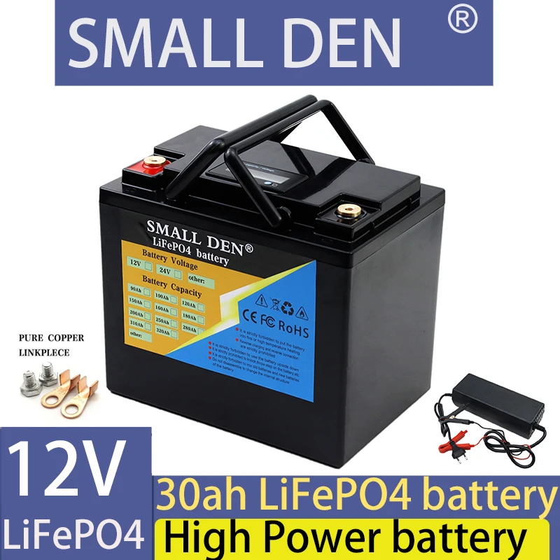 

12V LiFePO4 Battery 30Ah RV Campers Waterproof Golf Cart Batteries 4000 Cycles Off-Road Off-grid Solar energy 50A BMS+charger