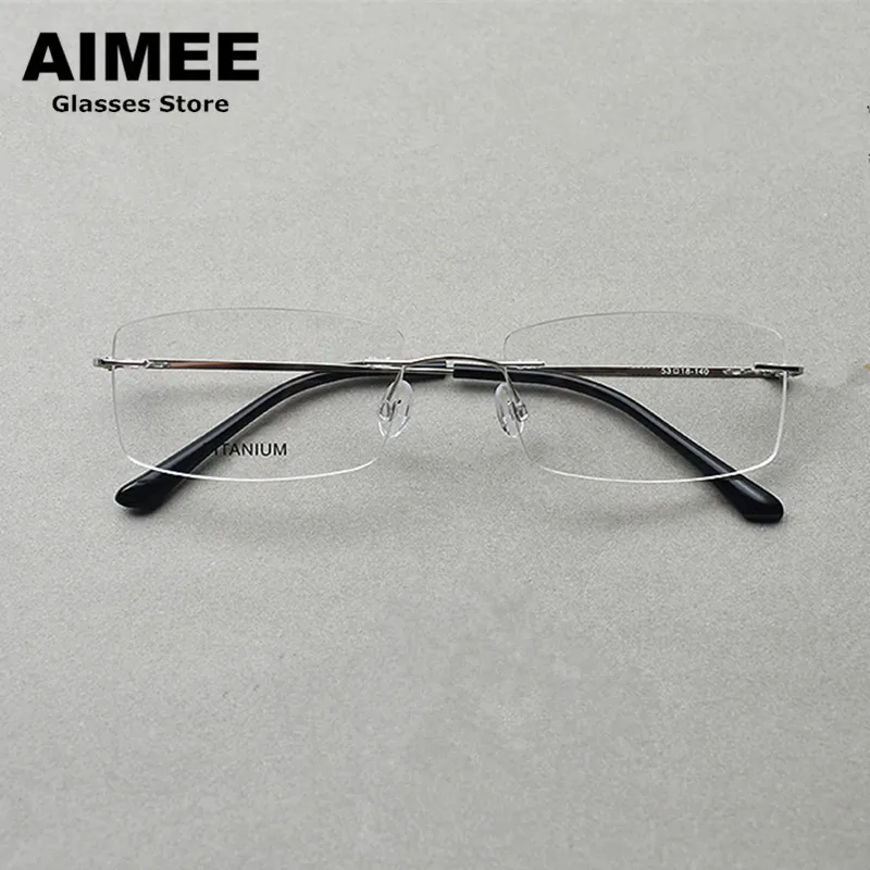 Retro Square Men's Titanium Ultralight Business Rimless Glasses Frame Women Optical Prescription Eyeglasses Blue Light Spectacle