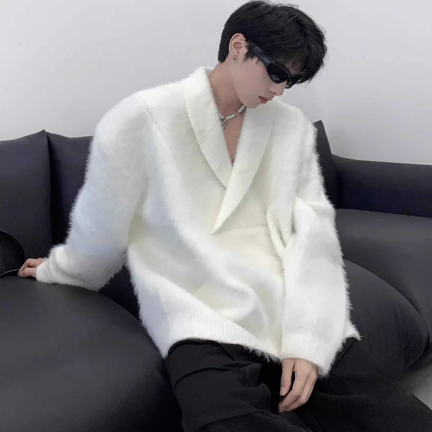 

Loose Fit Men's Knitted Sweater V-Ne Plu Soft Comfortable Autumn Winter Large Size Color Luxury Mink Fur Jaet