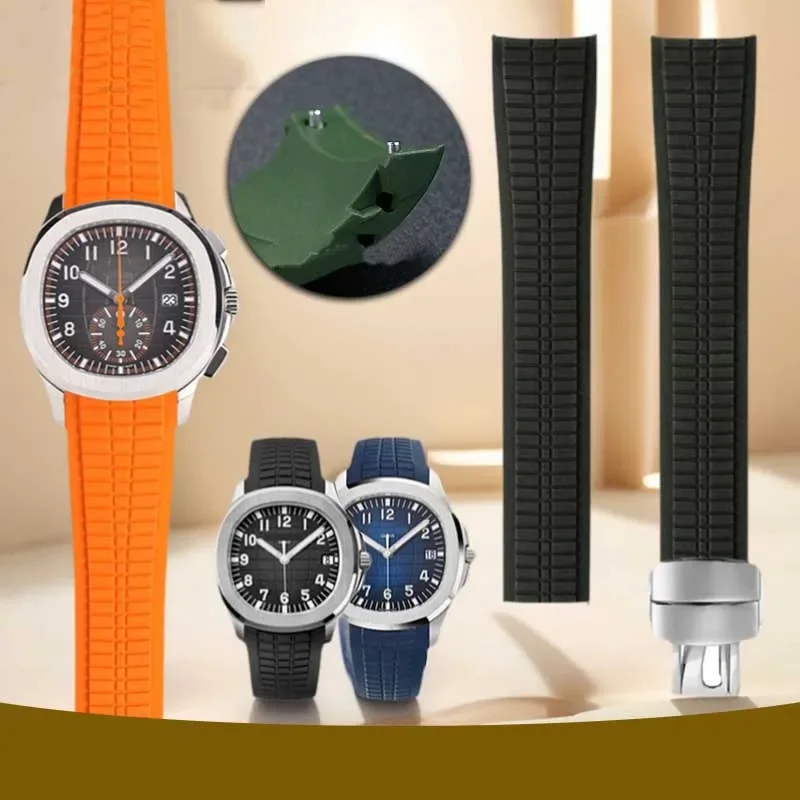 

Men's Bracelet Silicone Rubber Watchband For Patek Watch Strap for Aquanaut Philippe Series 5164a 5167a Butterfly Buckle 21mm