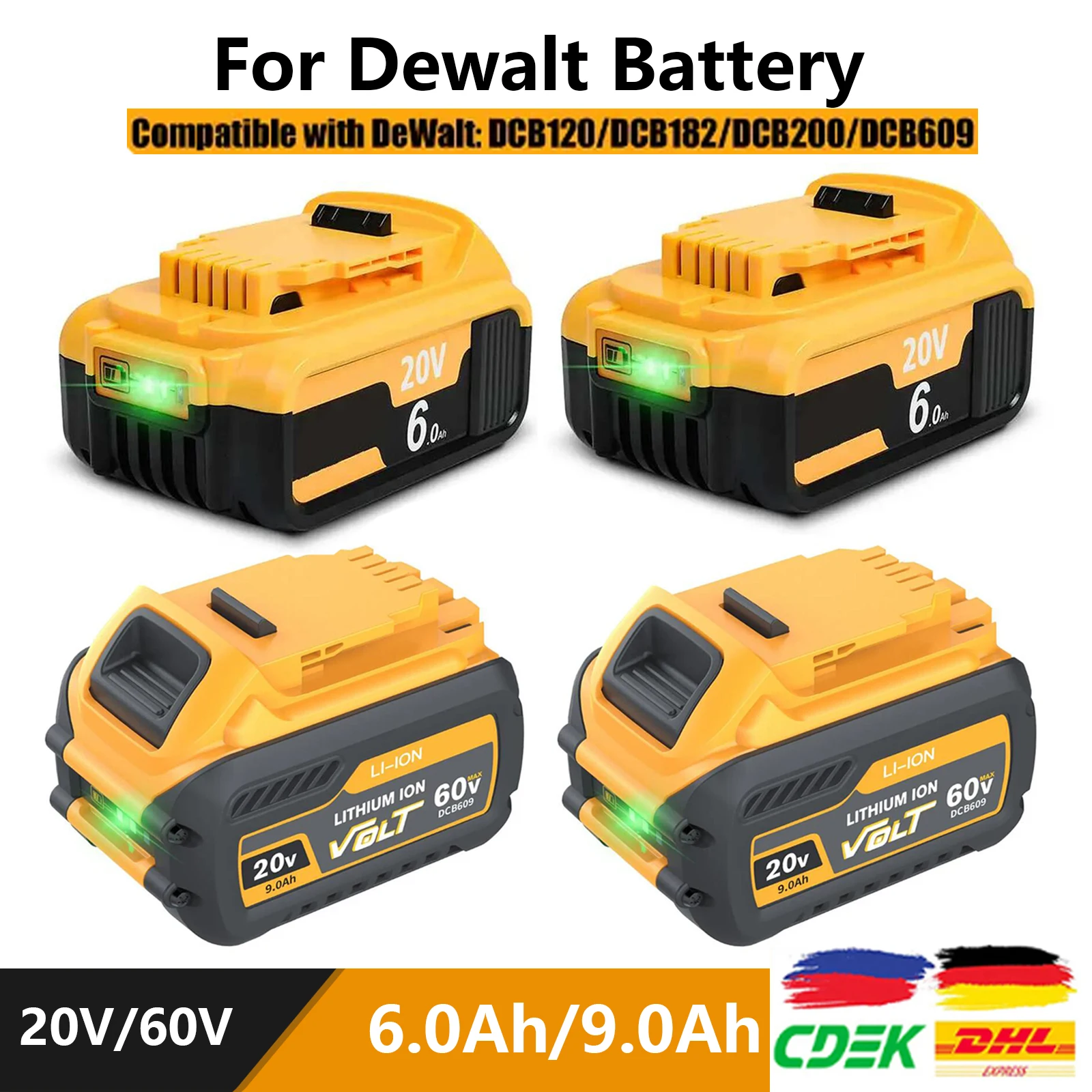 For Dewalt 20v/60V Max Lithium Battery DCB200 Replacement Li-ion Battery for DeWalt DCB609 DCB120 DCB182 Power Tool Batteries