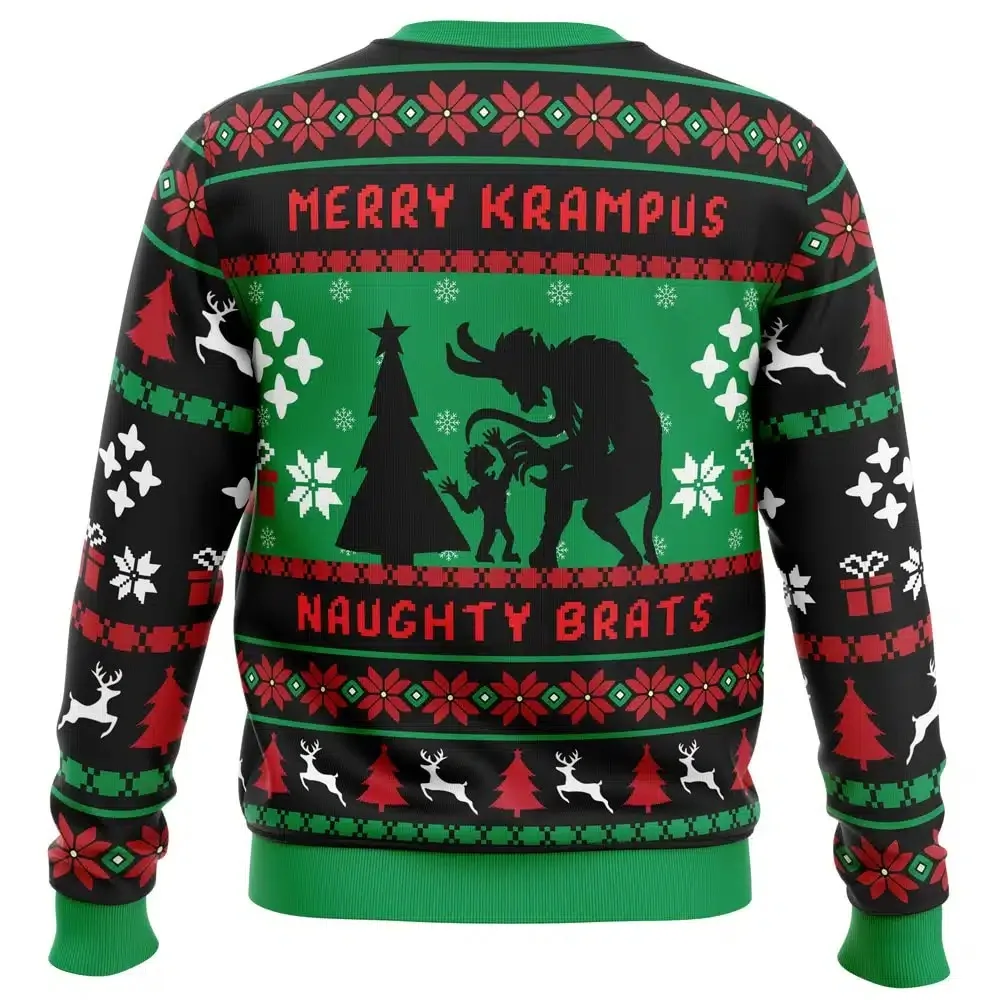 شقي Brats Krampus الرجال طاقم الرقبة القبيح عيد الميلاد البلوز لينة مريح أنيق فضفاض صالح حجم كبير كم طويل الخريف الشتاء