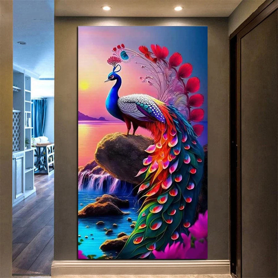 Sunset Colorful Peacocks Diamond Painting Large Size Parrot 5D Diy Full Mosaic Embroidery Animal Birds Picture Wall Decor AA4869