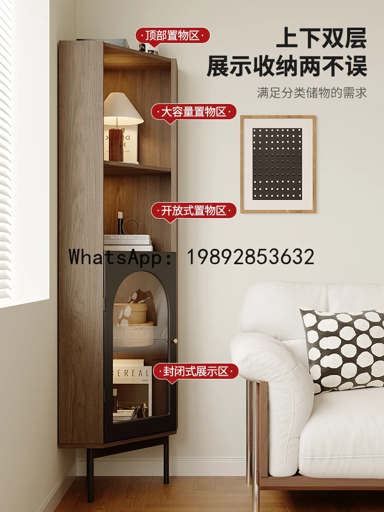 BF  Triangle Corner Cabinet Solid Wood Small Apartment Retro Living Room Corner Cabinet Sofa Side Cabinet Wall-Mounted