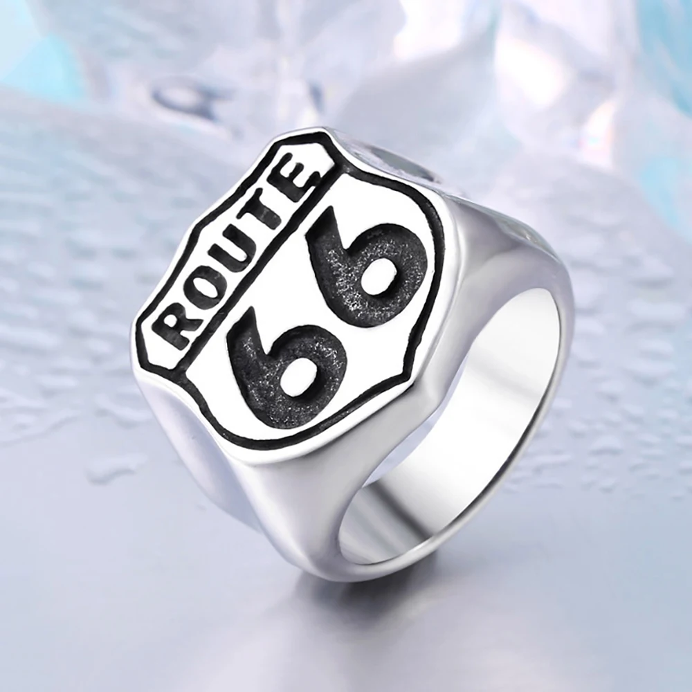 Vintage 316L Stainless Steel Road Route 66 Rings For Men Boys Fashion High Quality Punk Biker Party Jewelry Gifts Dropshipping view 2