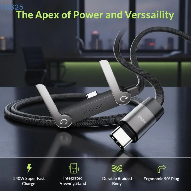 【AN】240W USB C Fast Charging Cable with Built-in Phone Stand Braided Nylon Durable Data Cord for Phone Tablet Laptop