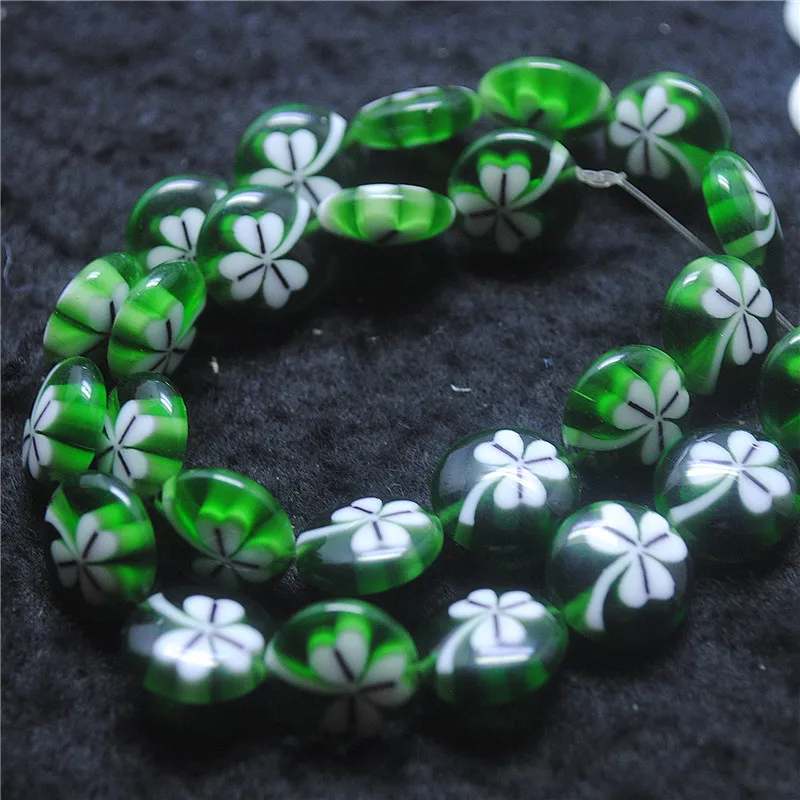 

26PCS 12MM Green Glass Beads Spacer Matching Beads Coin Shape Clover Flower DIY Jewelry Accessories Top Sellings