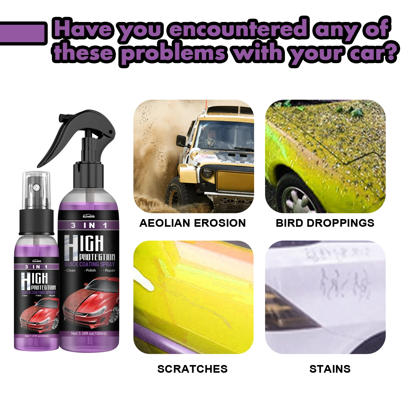 New 3+1 Function High Protection Fast Car Paint Spray Automatic Hand Paint Color Change Cleaning Coating Spray 100ml