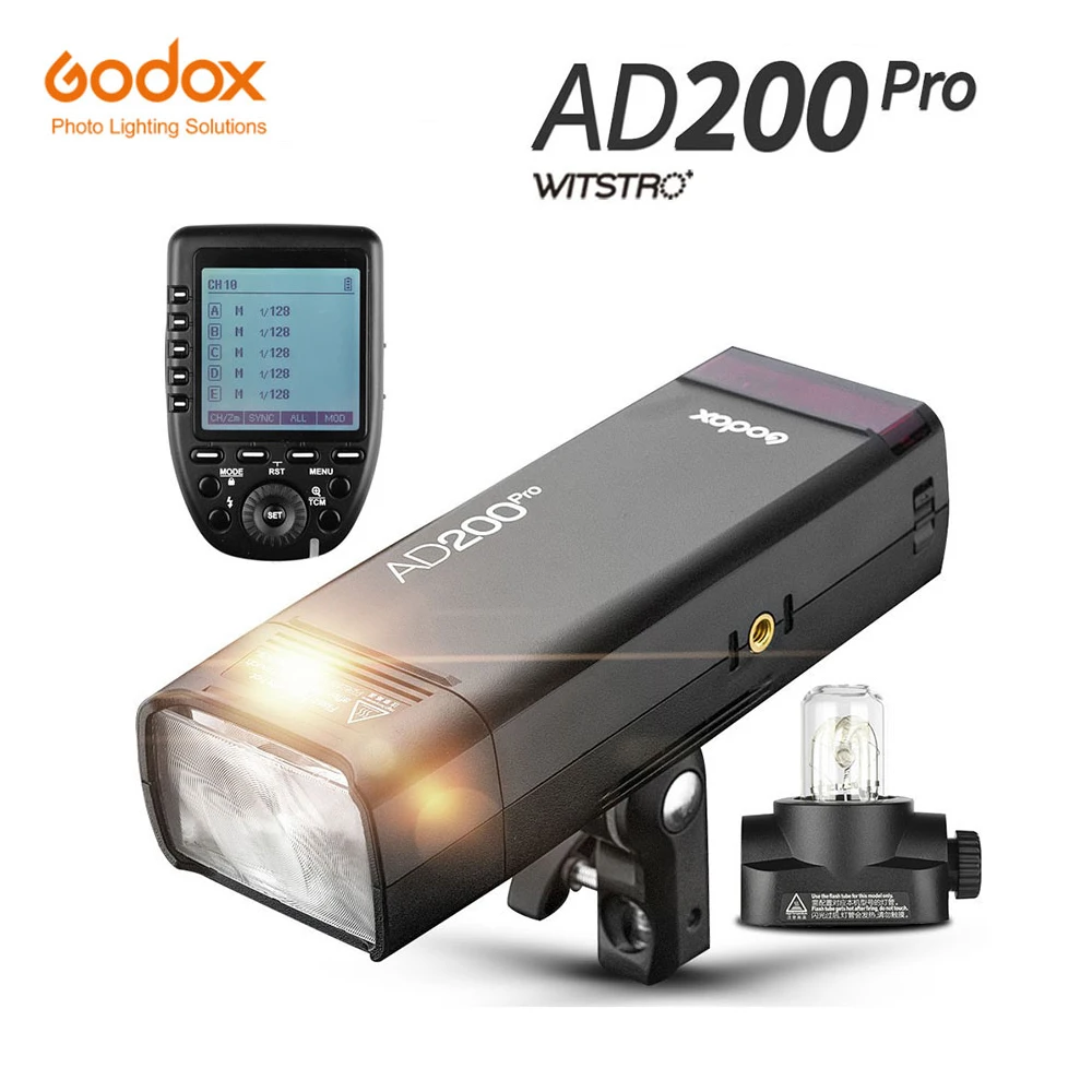 

Godox AD200Pro Outdoor Flash Light 200Ws TTL 2.4G 1/8000 HSS 0.01-1.8s Recycling 2900mAh Battery with Xpro Trigger