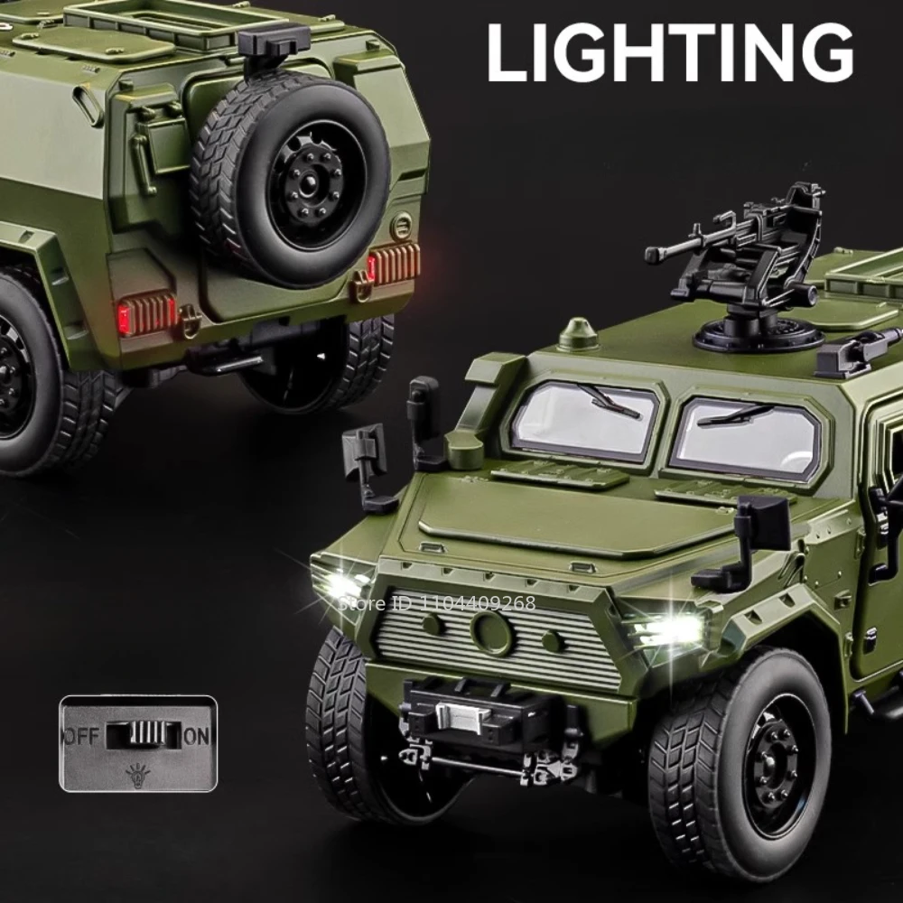Tamaño grande 1:18 Dongfeng Mengshi modelo de coche puertas de juguete cuerpo de aleación abierto neumáticos de goma vehículos militares todoterreno regalos para niños