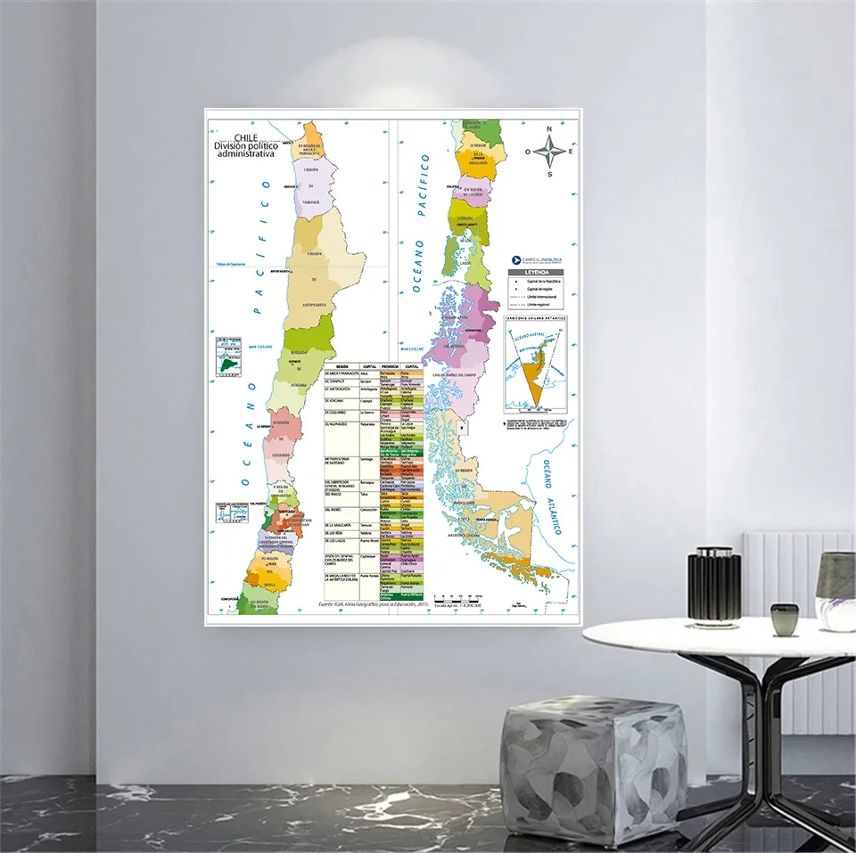 100*150cm o chile mapa político em espanhol grande parede cartaz não-tecido lona pintura sala de decoração para casa material escolar