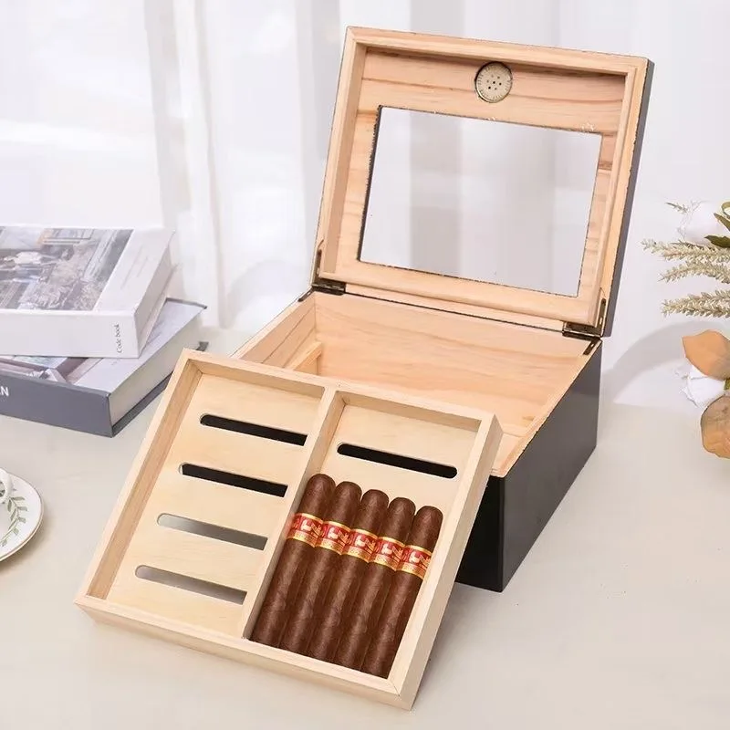 

Double-Layer Cigar Moisture-Proof Box, Large-Capacity Sealed Solid Wood Cigar Case.