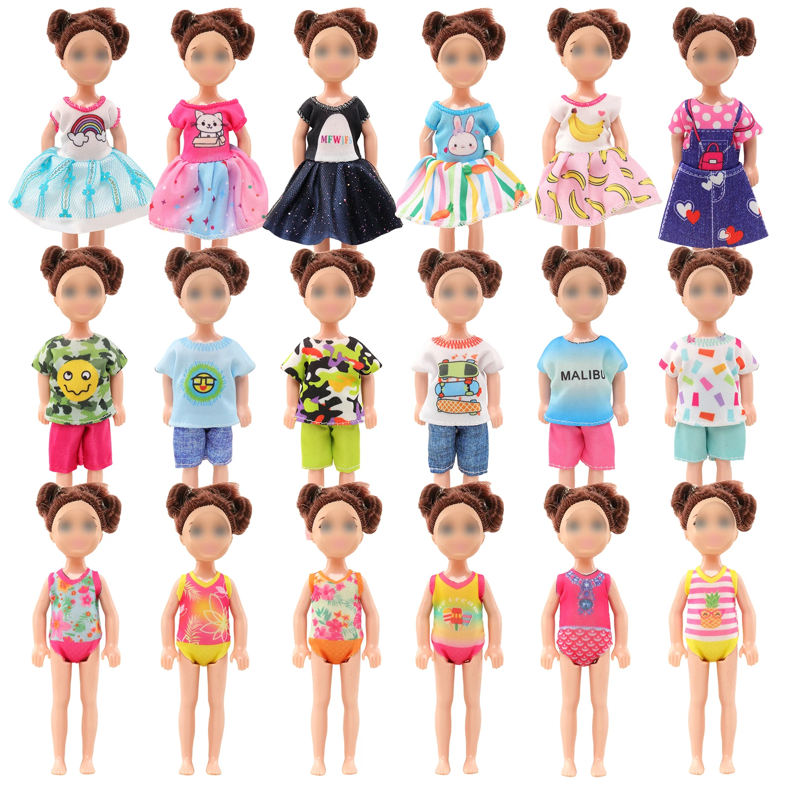 Barwa 15 Pcs Fashion 5.4 Inch For Chelsea Doll Clothes and Accessories=5 Skirt+ 5 Top Pants+ 5 Swimsuit Gift for Kids 3 to 8