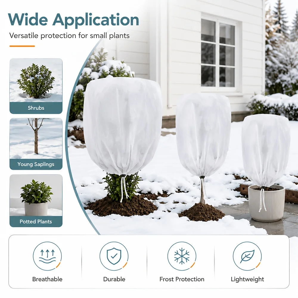 8/4 Piece Set of Anti-Freeze Covers, Reusable with Drawstring, Suitable for Winter Plants and Cold Weather Gel Clothing, Garden Plants, Winter Anti-Freeze Covers for Plants, Non-Woven Drawstring Cold-Proof Insulation Bags, Windproof and Frost-Resistant Protective Covers for Trees, Shrubs, and Potted Plants, Reusable Gardening Winter Covers