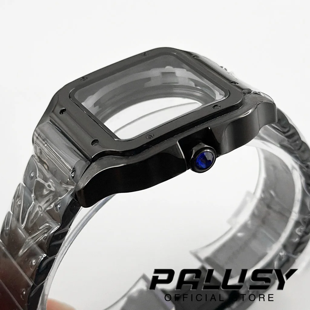 PVD Schwarzes 38-mm-Uhrengehäuse, quadratisch, 316L-Edelstahl für NH35, NH36, NH37, NH70, NH72, Automatikwerk, geeignet für 27-mm-Zifferblatt