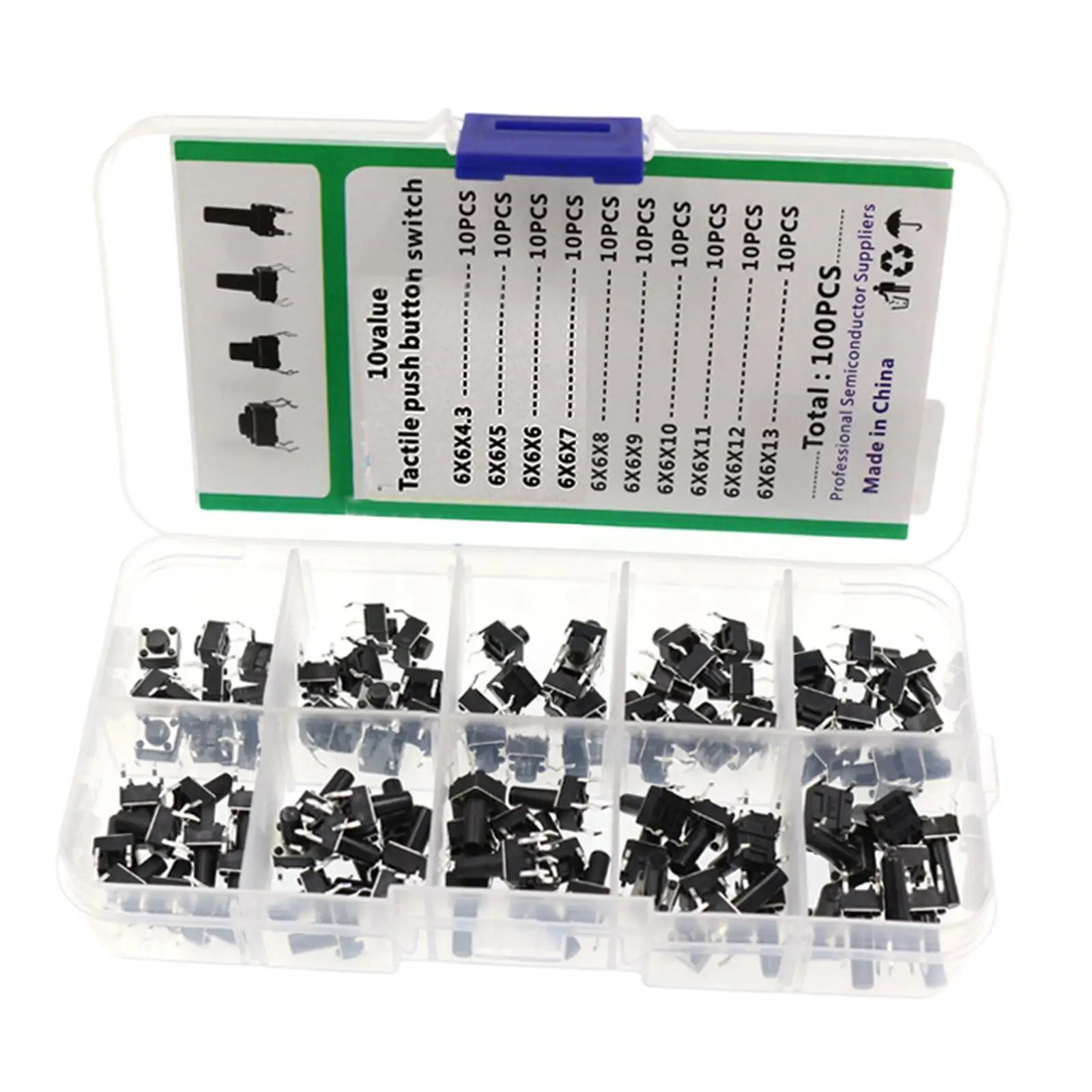 100PCS 6x6mm Momentary Tactile Tact Push Button Switch Assortment Kits