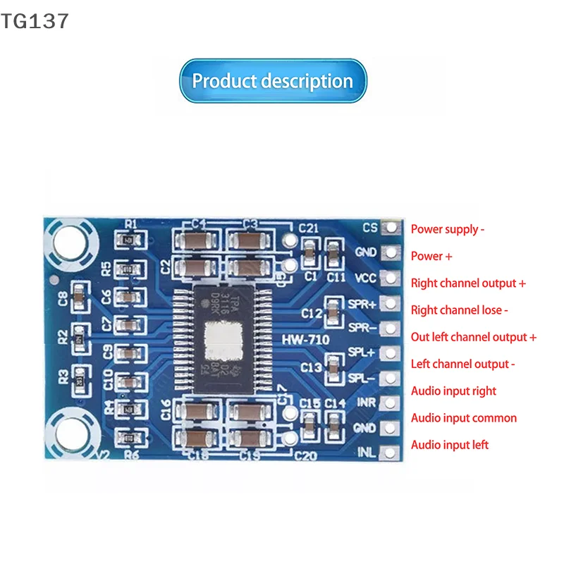 TPA3116D2 XH-M562 DC 12-24V Audio Power Amplifier Board 50W+50W 2.0 Channel Digital Stereo