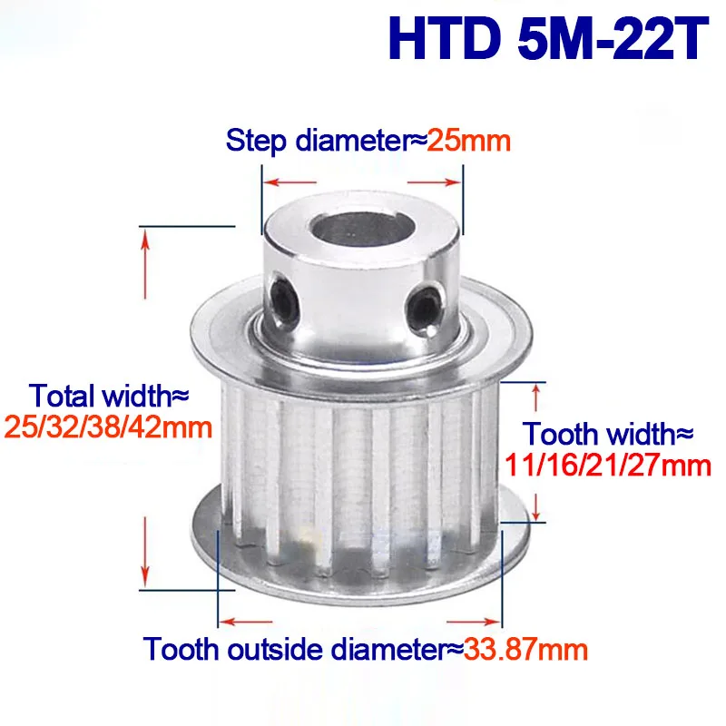 22 Teeth HTD 5M Timing Pulley Bore 5/6/6.35/8/10/12/14/15/17/19/20mm For Width 10/15/20/25mm HTD5M Synchronous Belts 22T BF Type