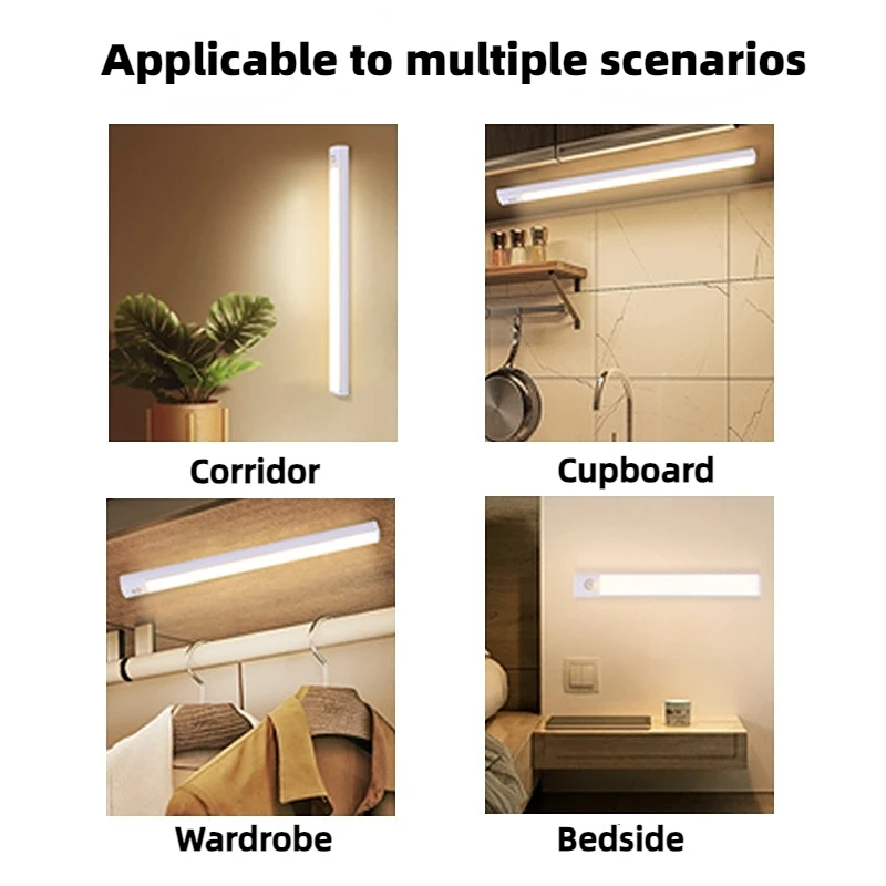 Luz nocturna regulable con Sensor de movimiento, tira de luz Led, lámpara de mesa recargable por Usb, Detector de almacenamiento de cocina, decoración de dormitorio