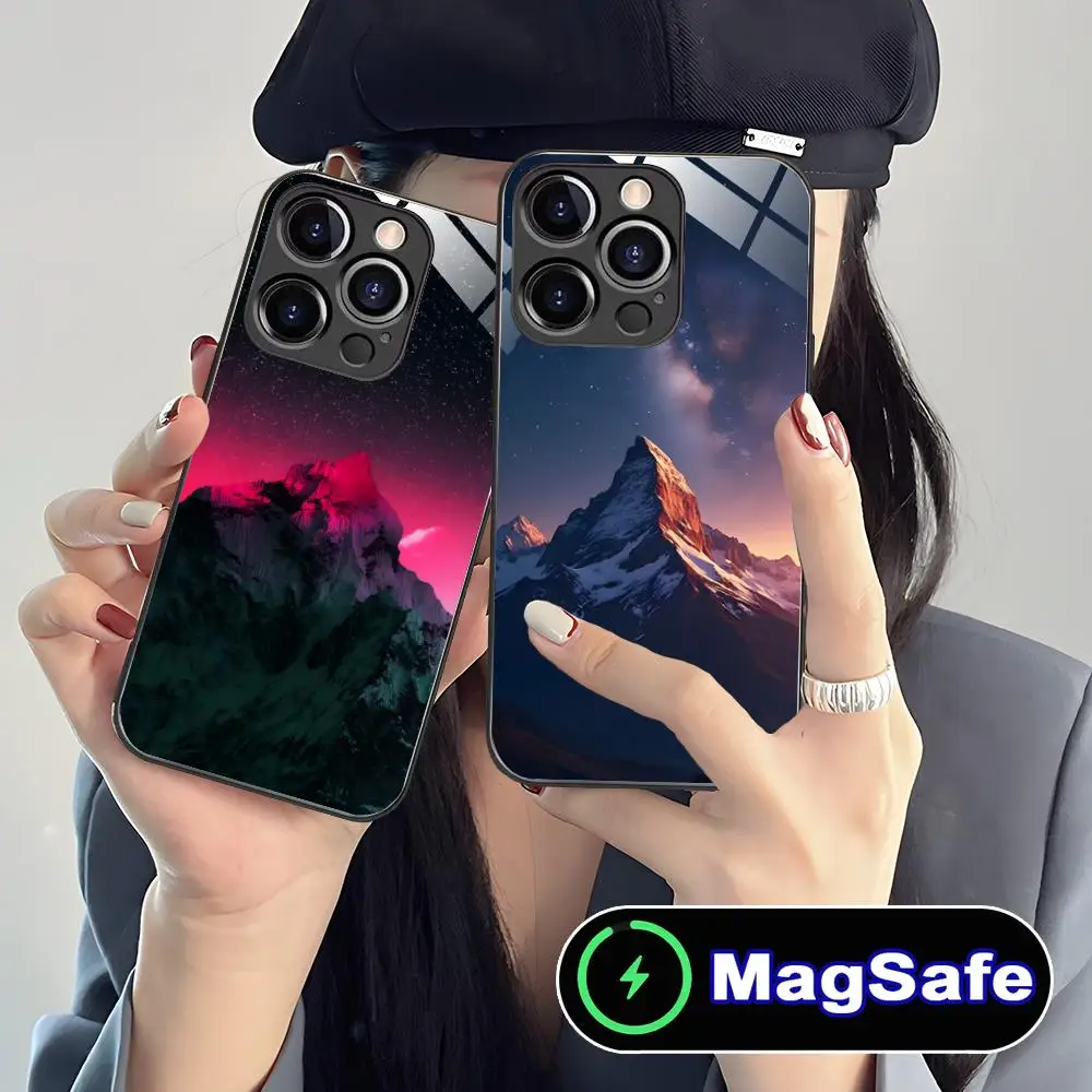 

Чехол для телефона Snow Mountain Space Starry для iPhone 16, 15, 14, 13, 12, 11 Pro Max Plus Mini MagSafe, защитное стекло, цветное защитное стекло для мобильных телефонов