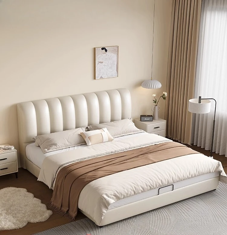 

Master bedroom leather head soft bag double French cream wind high-end atmospheric wedding bed