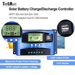 Solar Controller Battery Charge/Discharge PV Power Regulator 2 USB Auto 12V/24V 30A 40A 50A 60A 100A Solar Charge Control System