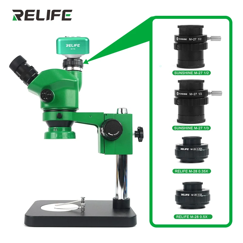 RELIFE M-28 CTV Converter 0.35X 0.5X Lens Adapter Focus Adjustable Camera Installation C mount Adapter to Trinocular microscope