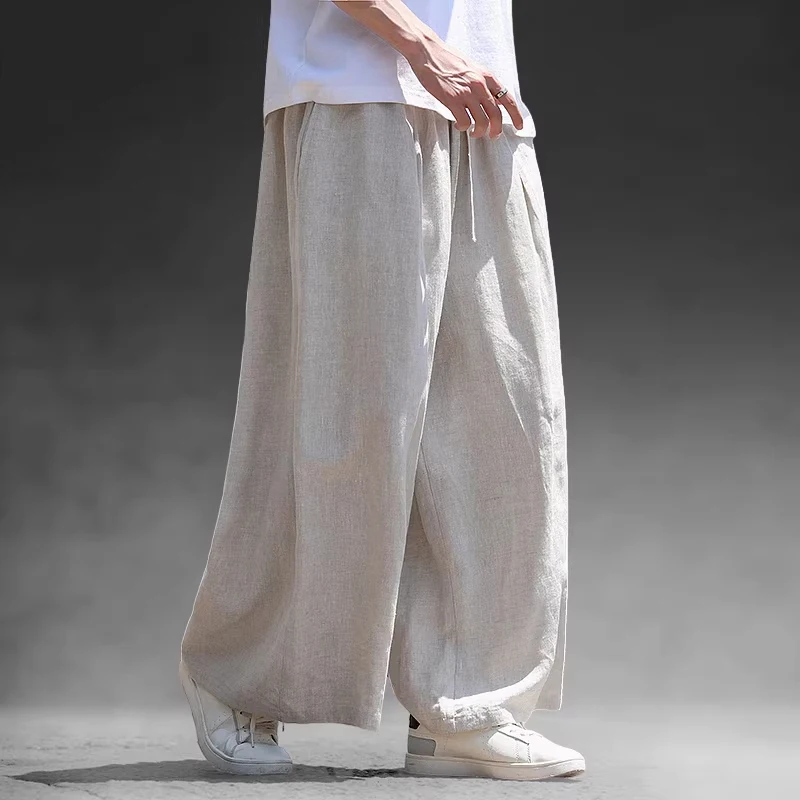 Original Cotton Tribe Men's Loose Fit Linen Wide Leg Pants Draped Thin Style Chinese Style Casual Trousers Summer Fashion