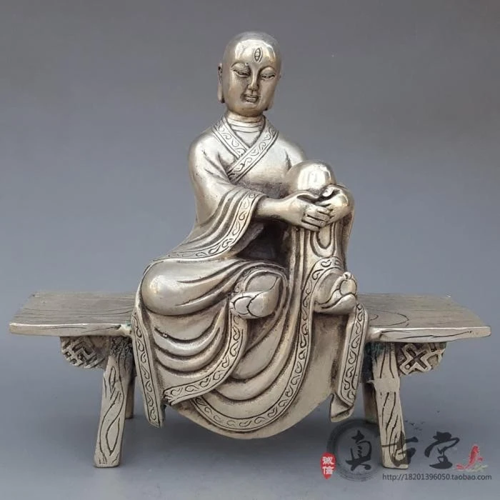 Special Antique Pure Copper Brass Silver-plated Bench Buddha Ornaments Free Buddha Home Decoration Crafts Gifts Antique Collecti