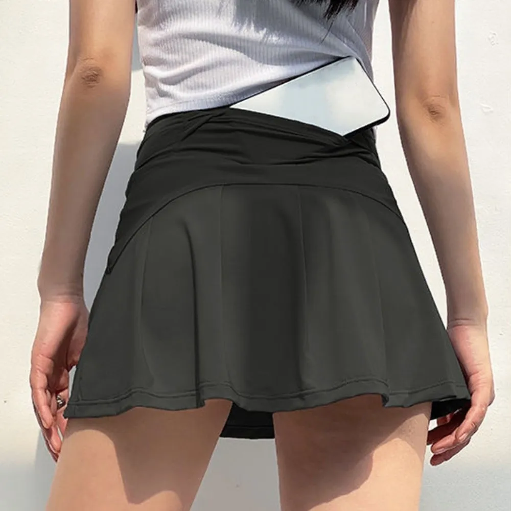 

Soft Anti Glare Pleated Tennis Skirt with Lining Double Layer High Waisted Golf Skirts Dress Solid Color Yoga Sport Skirt Female