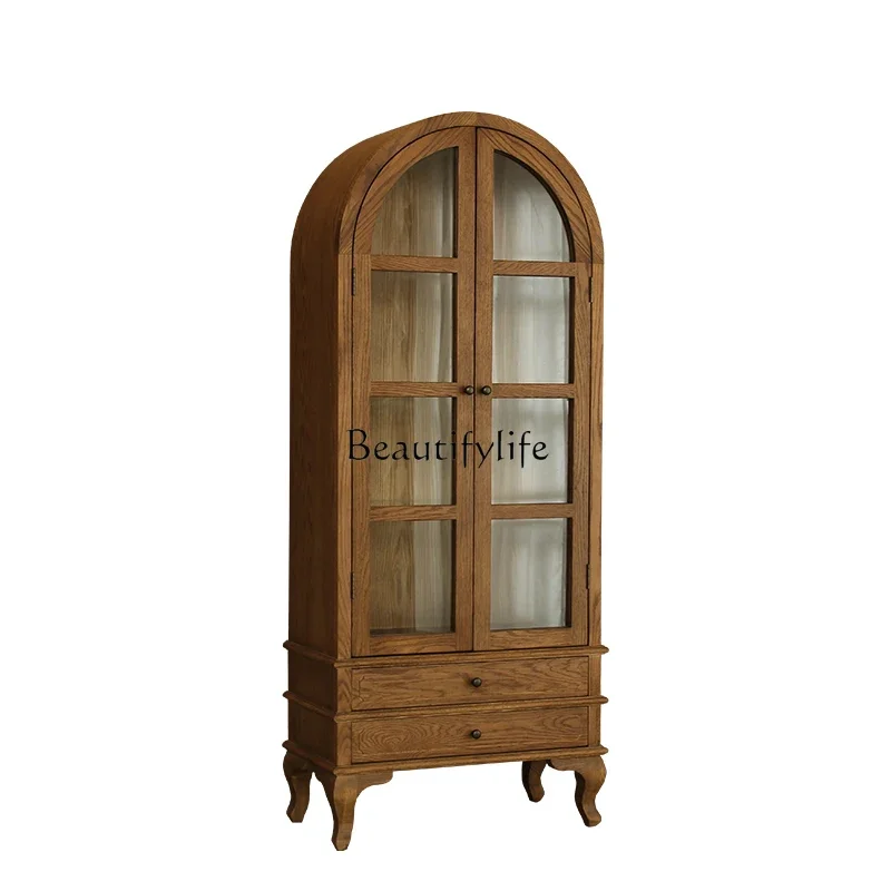 

*FG44American country dome oak solid wood bookcase French wine cabinet