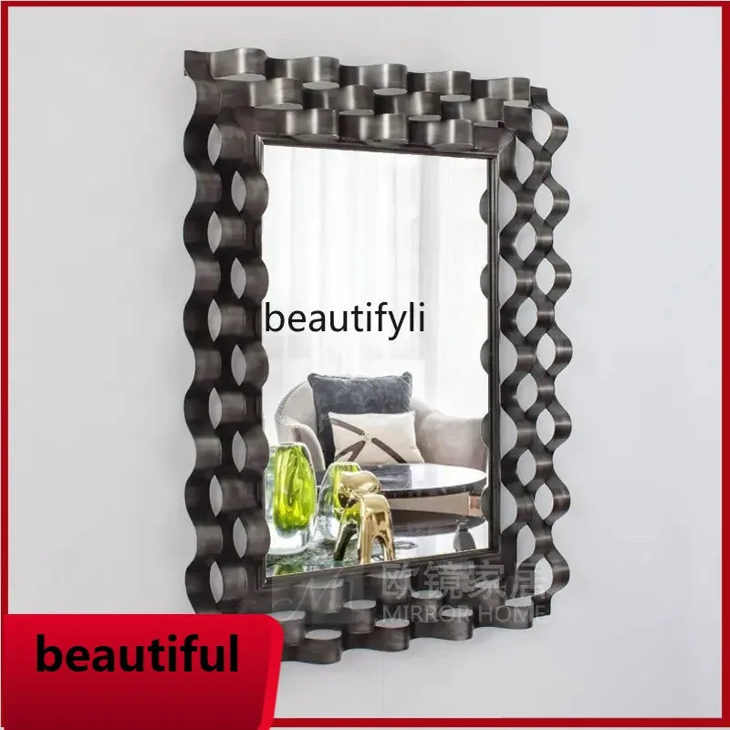 

f156 American light luxury art entrance wall, metal decorative hanging mirror, bathroom sink, vanity makeup mirror