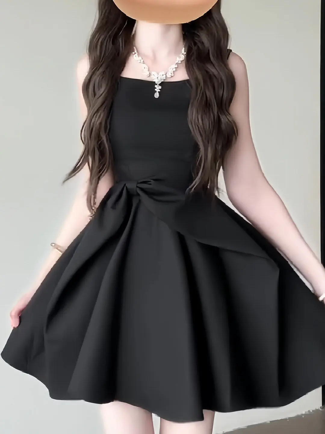 

Unique Korean Style Black Vest Dress Women Summer Slimming Knot Waist Short A-Line Skirt Breathable Skin-Friendly
