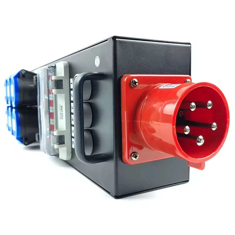 ABCCABLS Portable 6 Way Stage Power Distributor Box, 63A 5Pin 3Phase Input to 6*16A Industrial Sockets With Voltmeter