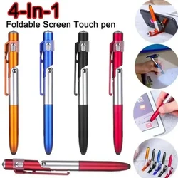 Multi-function 4-in-1 Foldable Ballpoint Pen Capacitive Stylus (Flashlight + Support) for Tablet Cellphone Mobile Phone Holder