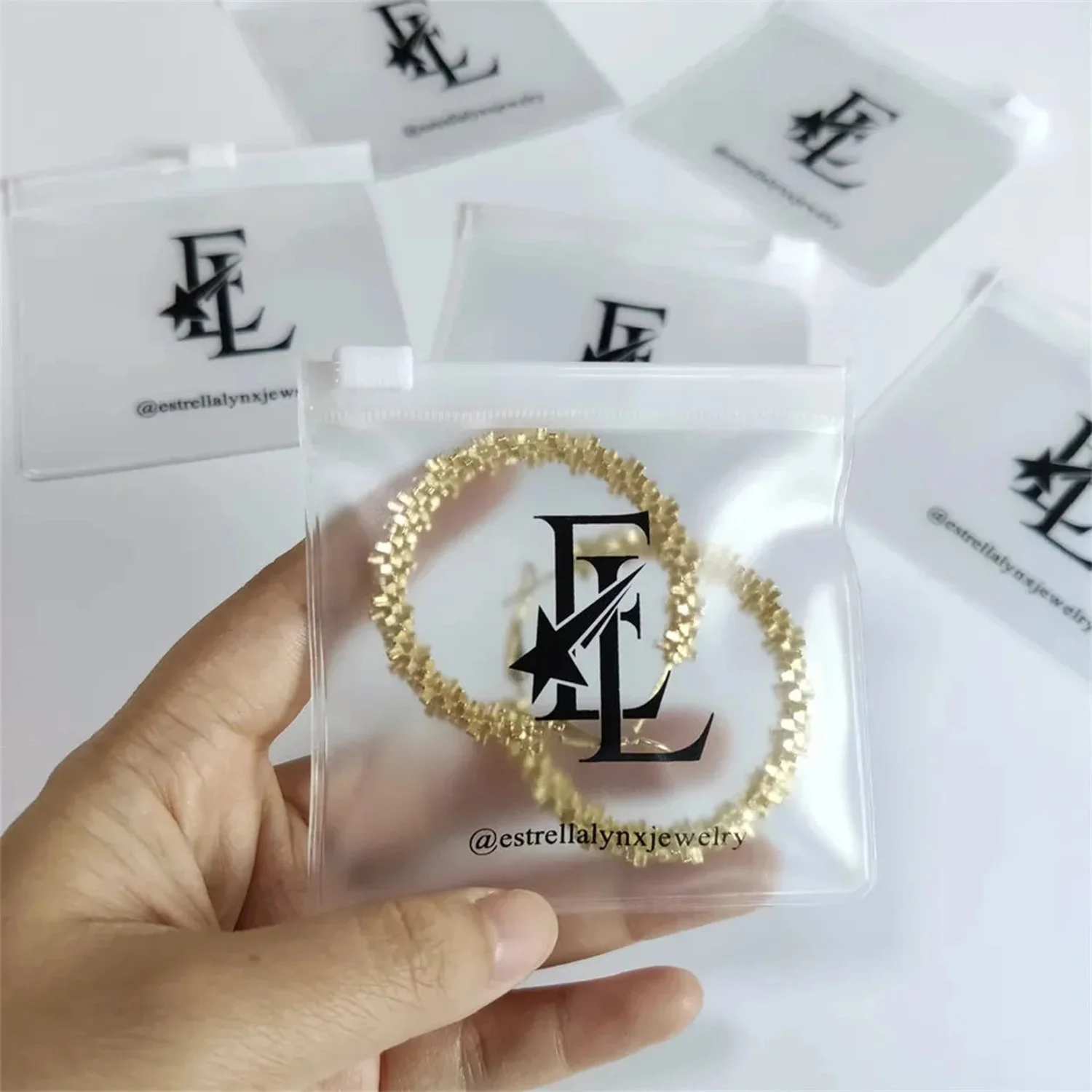 100pcs custom matte Frosted Jewelry zipper Bag，customized high-quality jewelry packaging, custom jewelry bag with you logo