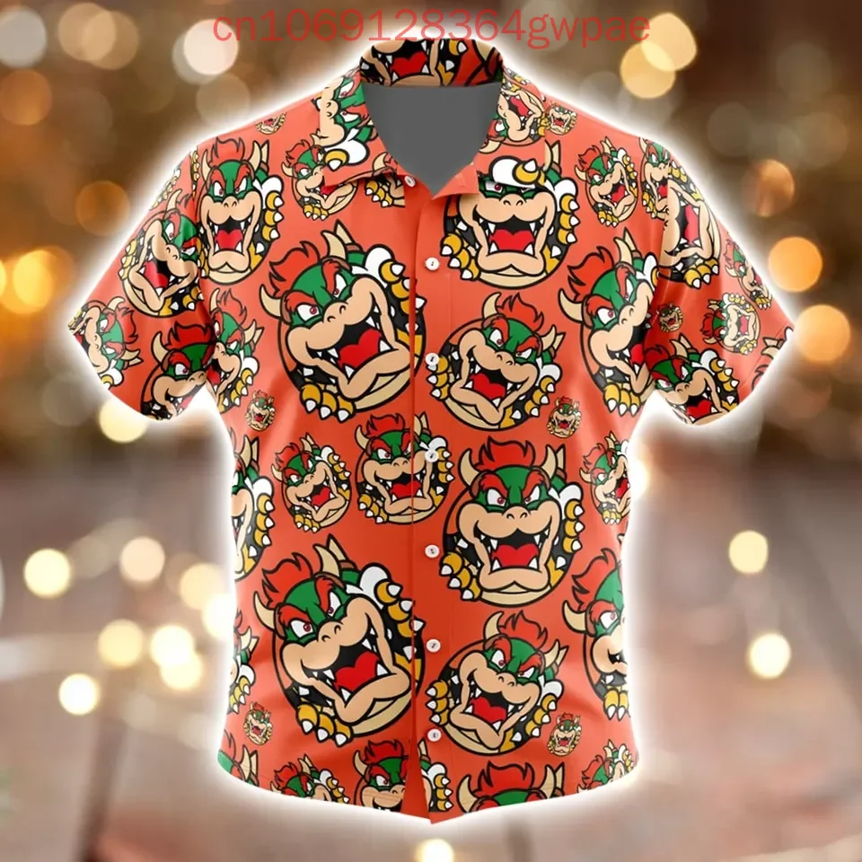 Super Mario Bowser Hawaiihemd Herren Damen Kinder Kurzarmshirt Sommer Casual Urlaub Strandhemd Mode Streetwear