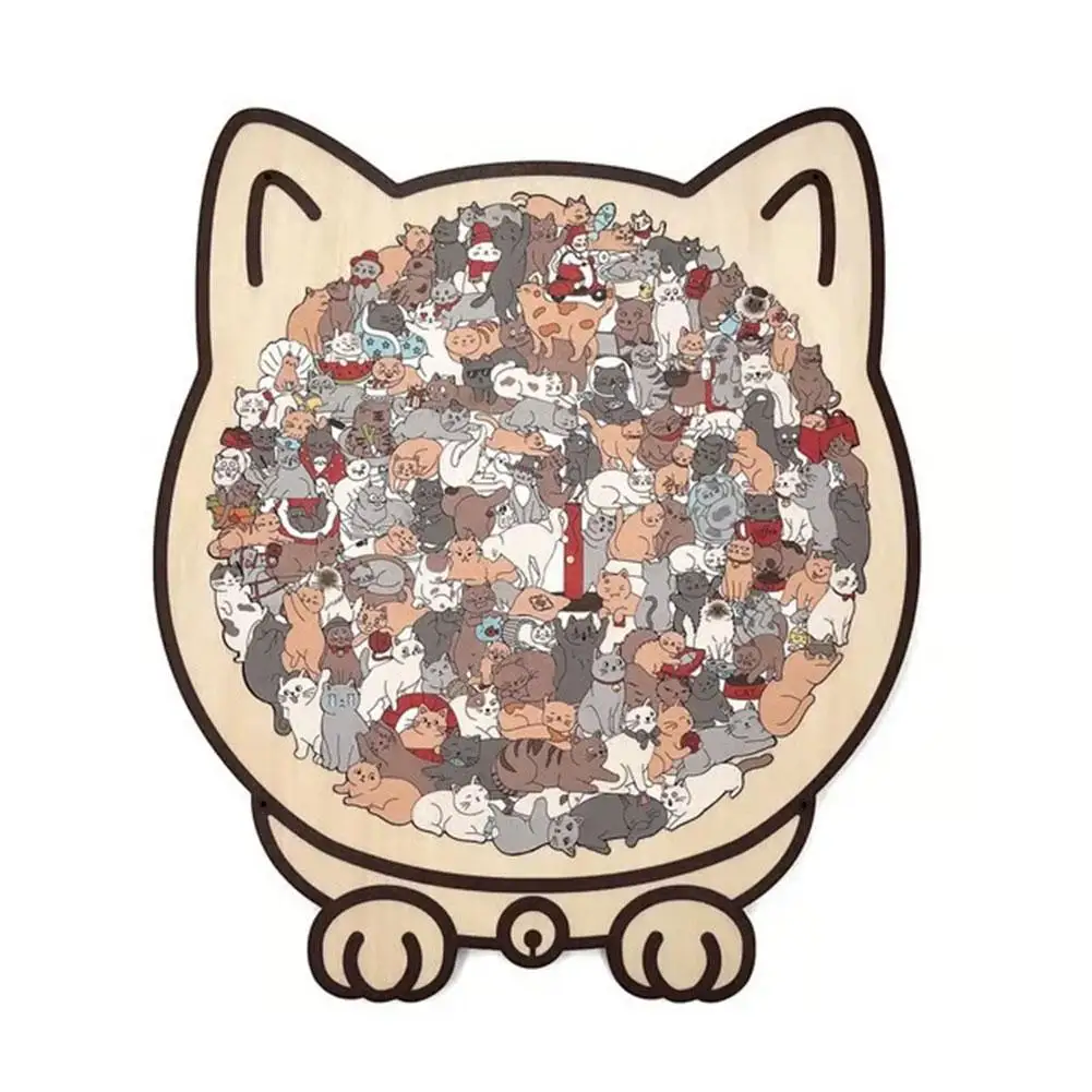 135 Elementów Puzzle Drewniane w Kolorach Morandi w Kształcie Kota, Kreskówkowy Kot z Dużym Dziobem, Kreatywne Puzzle w Kształcie Zwierząt, Prezenty Świąteczne, Dekoracja Domu — zdjęcie 2