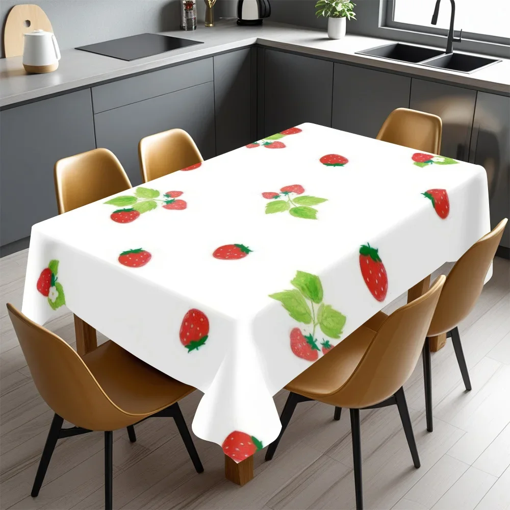 Delicious printed rectangular tablecloth - Vibrant strawberry and mint design, polyester fiber, yzb