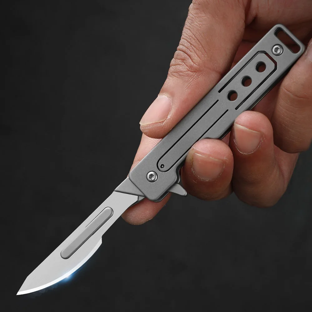 Portable Folding Scalpel Small Keychain Pocket Utility Knife For Men Mini Foldable Exacto Knives With 10pcs Replaceable Blades