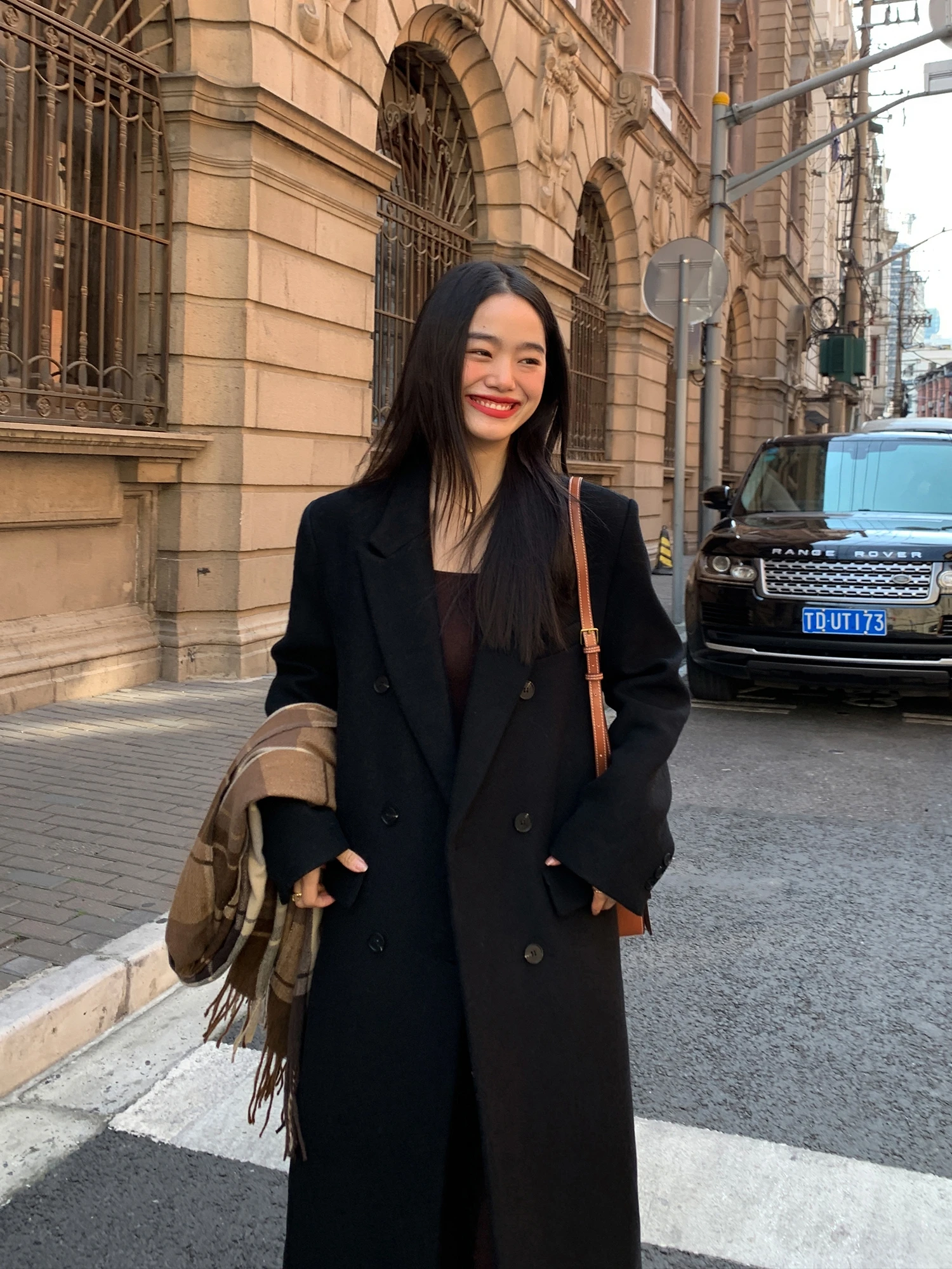 

Женское шерстяное пальто Pusumede Bla средней длины, свободная верхняя одежда из смесовой шерсти, Sli Commute Sle Long Sve Double-Brea...