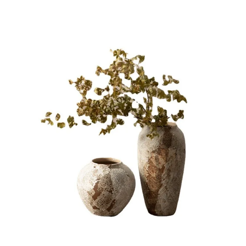 Retro new Chinese clay pot wabi sandy wind old decoration decoration porch TV cabinet flower arrangement hydroponic ceramic vase