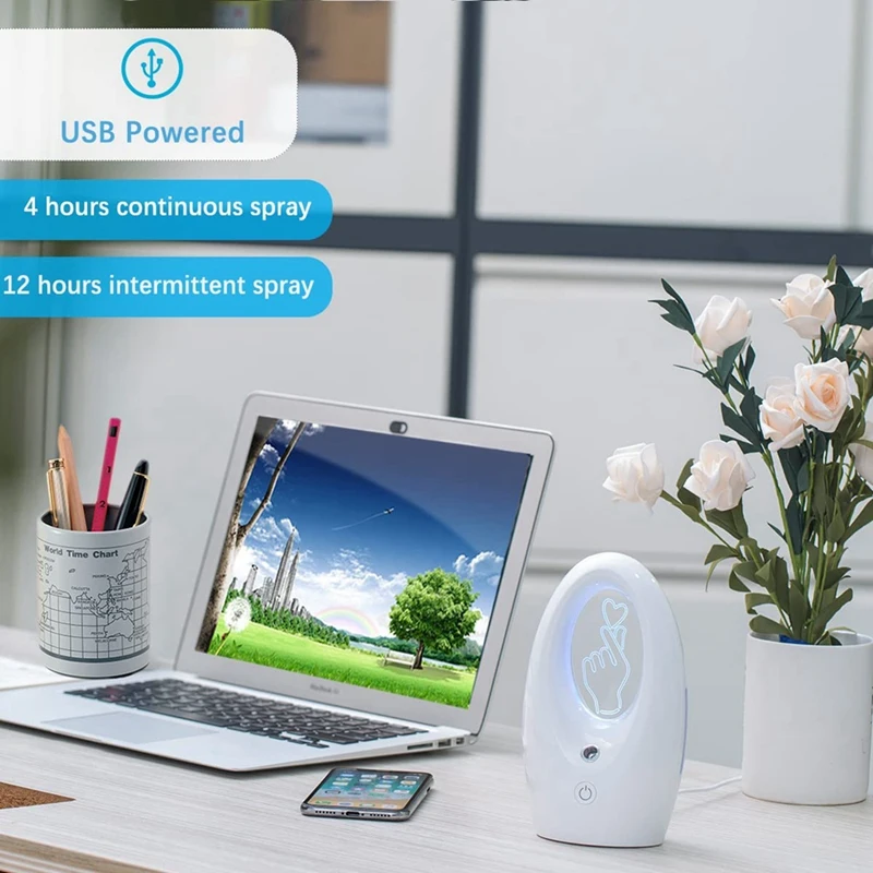 Diffuser minyak esensial 320Ml, pelembap kecil untuk meja kantor, pelembap udara, dua mode semprot fungsi lampu malam