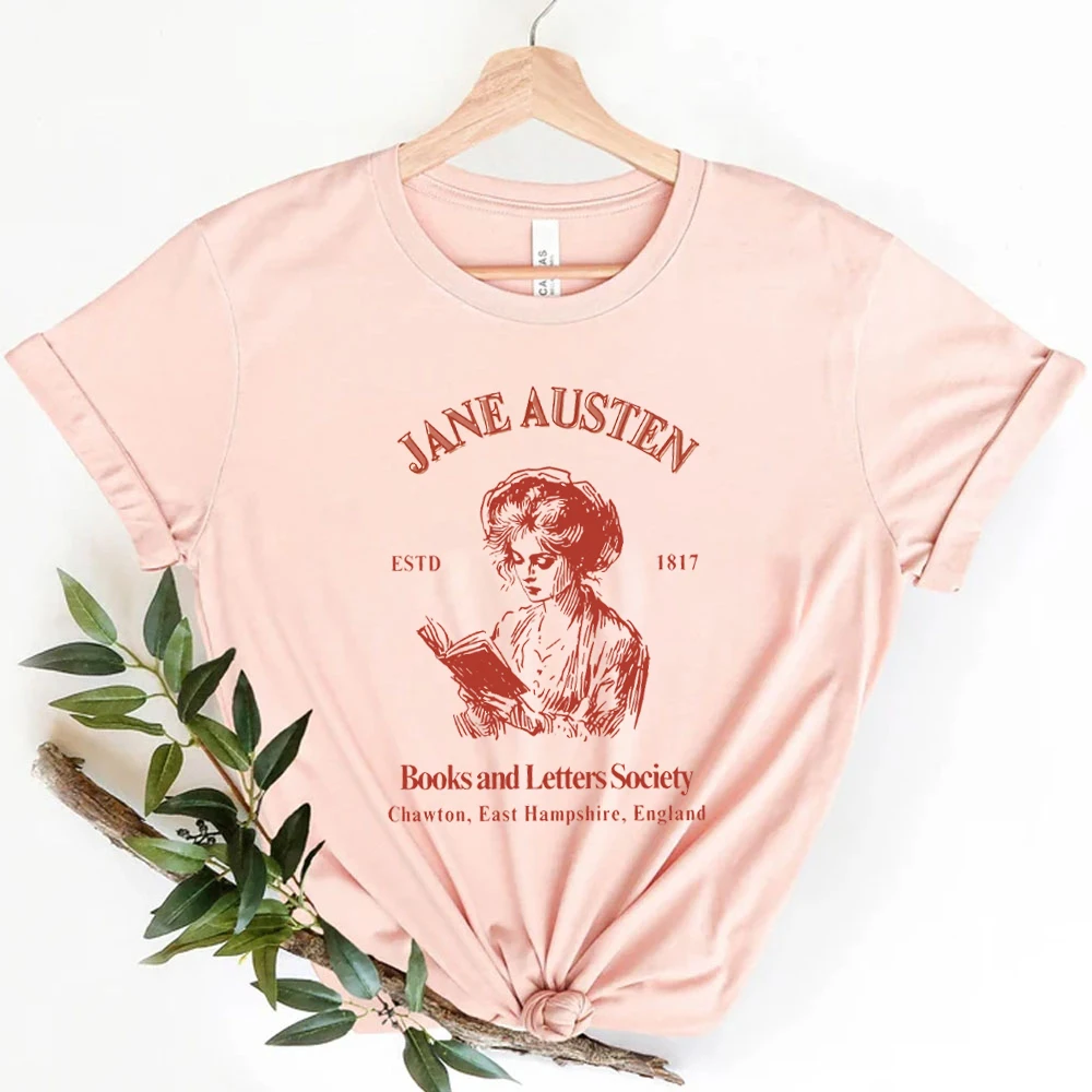 Books And Letters Society Reading Clothes Book Lovers Gift Print T-Shirts for Jane Austen Fans Tees Feminine Shirt Librarian Top